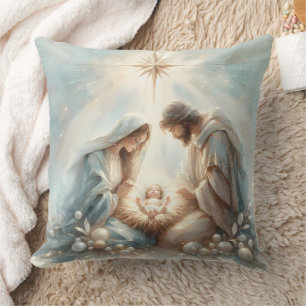 Strahlende Heilige Familie Weihnachtsszene Kissen
