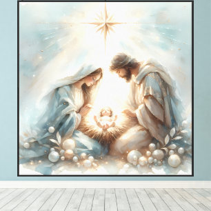 Strahlende Heilige Familie Weihnachtsszene Leinwanddruck