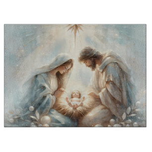 Strahlende Heilige Familie Weihnachtsszene Schneidebrett