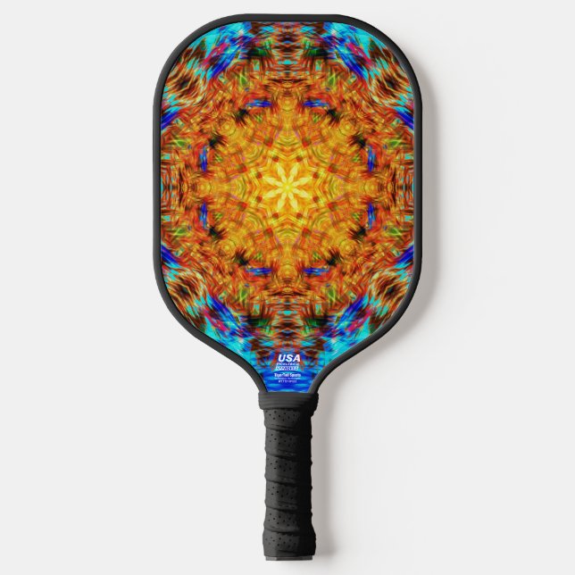 Strahlende Lebendige Kaleidoskop-Sonnenstrahl-Kuns Pickleball Schläger (Vorderseite)