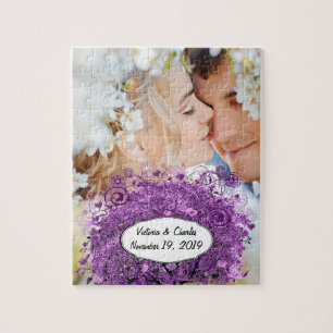 Strahlende Lila Herzblatt-Baum-Hochzeit Puzzle