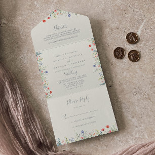 Strahlende mehrfarbige Wildblumen-Hochzeit     All In One Einladung