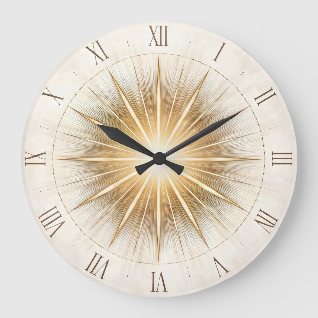 Strahlende Ordnung – Sonnenstrahl-Zifferblatt-Kuns Große Wanduhr (Vorderseite)