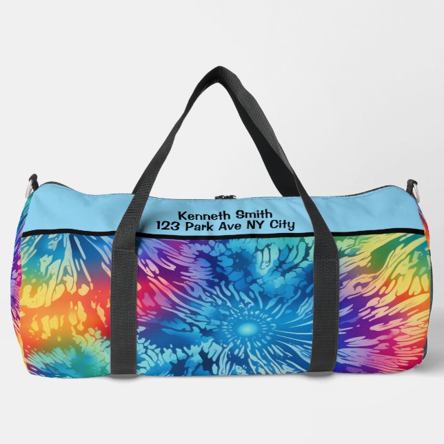 Strahlende Regenbogen-Tie-Dye-Monogramm-Personalis Duffle Bag (Vorderseite)