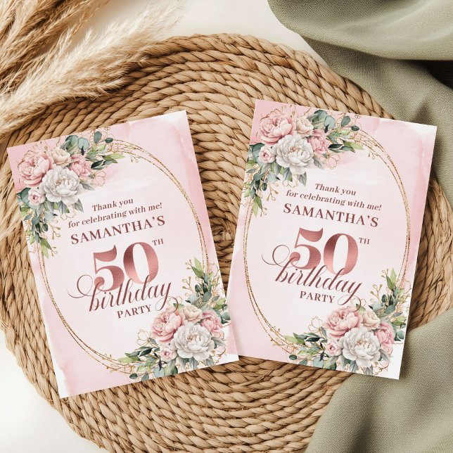 Strahlende Rose Gold Grüne 50. Geburtstag Danke (Radiant Rose Gold Greenery 50th Birthday Thank You Card

)