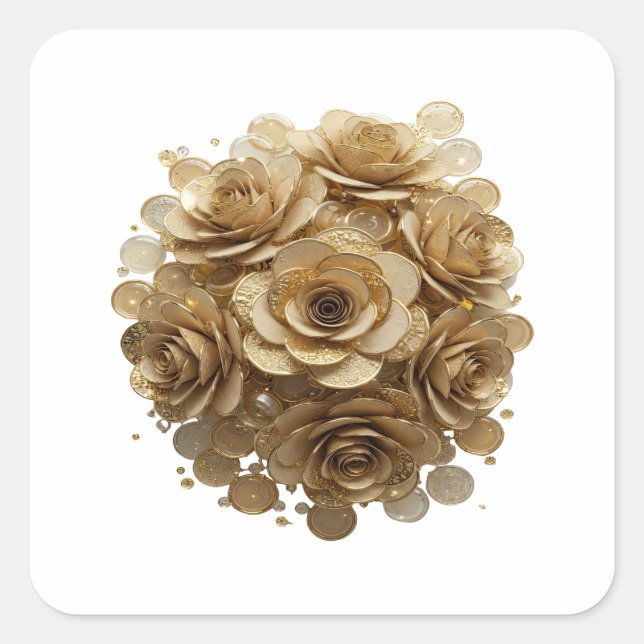 Strahlende silberne GOLDENE ROSEN Sticker Kunst (Vorderseite)