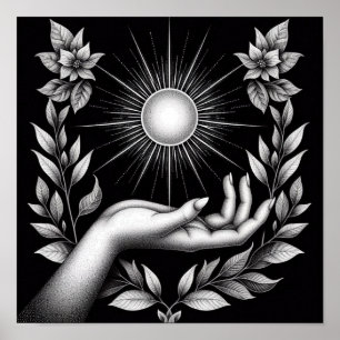 Strahlende Sonne mit botanischem Touch und Weiblic Poster