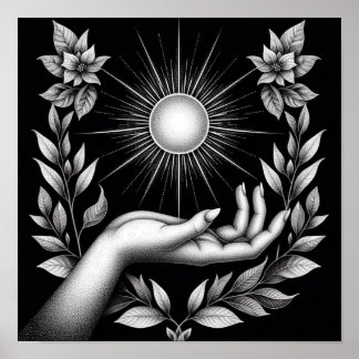 Strahlende Sonne mit botanischem Touch und Weiblic Poster