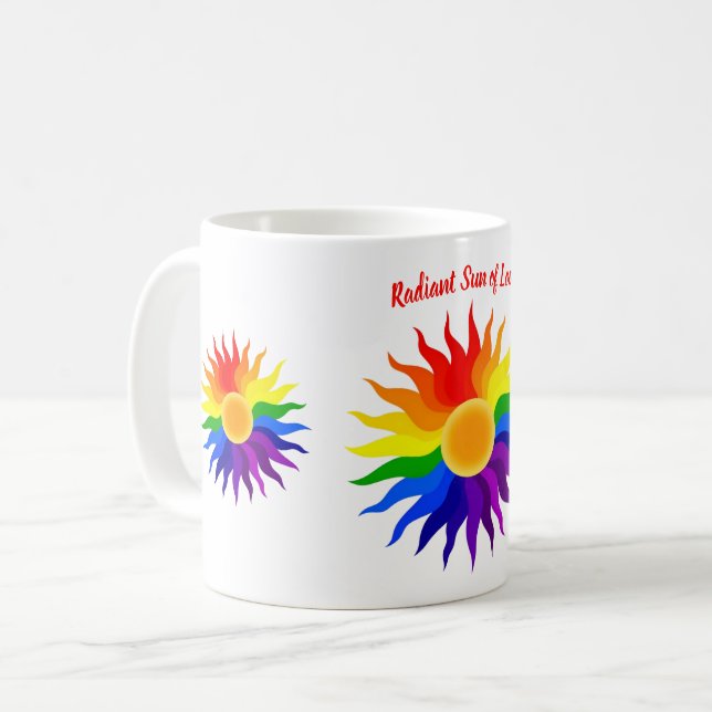 Strahlende Sonne – Pride-Kunst Kaffeetasse (Vorderseite Links)