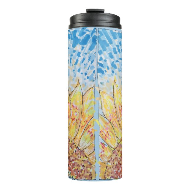 Strahlende Sonnenblüte Thermosbecher (Vorderseite)