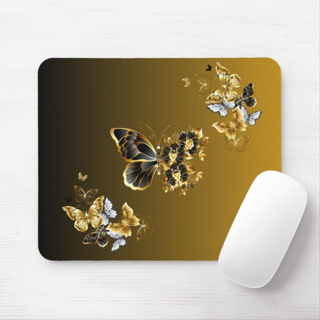Strahlender Goldener Schmetterling – Botanisches A Mousepad (Mit Mouse)