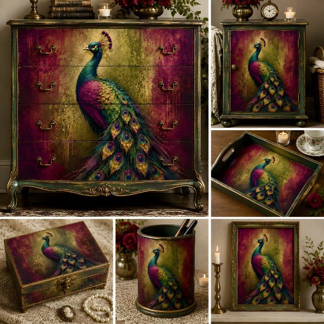 Strahlender Juwel-Pfau-Decoupage Seidenpapier (Radiant Jewel Peacock Decoupage Tissue Paper)