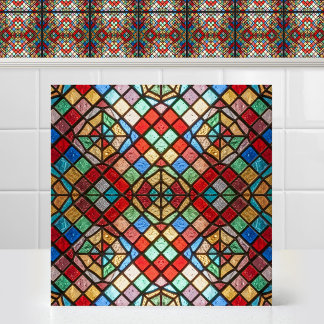 Strahlender Kreis Symmetrische Kathedrale Buntglas Fliese