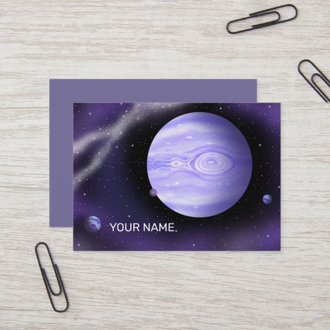 Strahlender lila Planet. Visitenkarte (Vorderseite/Rückseite Beispiel)