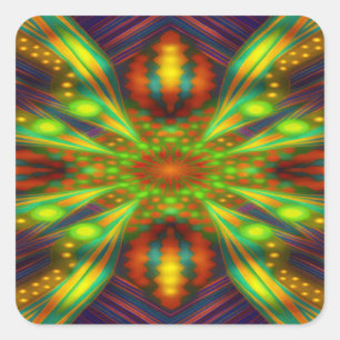 Strahlender Neon-Sternenexplosion-Kaleidoskop  Quadratischer Aufkleber