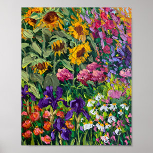Strahlender Sommer Sonnenblume und Iris Wiese Ölfa Poster