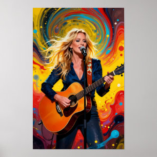 Strahlender Songbird im psychedelischen Farbposter Poster