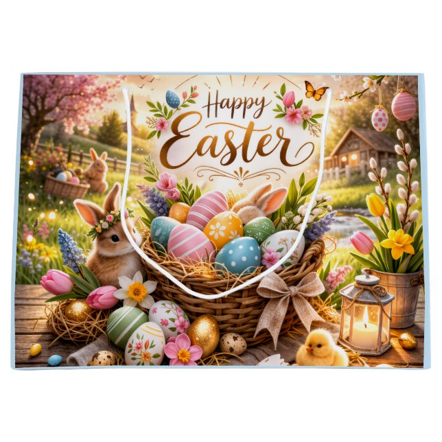 Strahlender Sonnenaufgang Frohe Ostern Große Geschenktüte (Vorderseite)