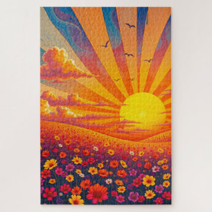 Strahlender Sonnenuntergang über weißer Landschaft Puzzle