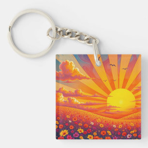 Strahlender Sonnenuntergang über weißer Landschaft Schlüsselanhänger