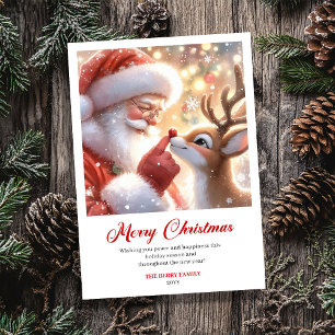 Strahlender Weihnachtsmann und Rudolph Frohe Weihn Feiertagskarte