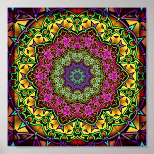 Strahlendes Fraktal-Mandala Geometrisches Kaleidei Poster