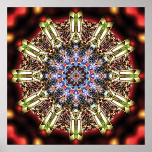 Strahlendes Kaleidoskop-Mandala in Karmesinrot und Poster