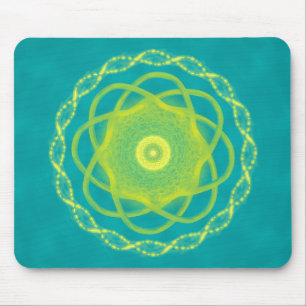 Strahlendes Mandala - Türkises und gelbes geometri Mousepad