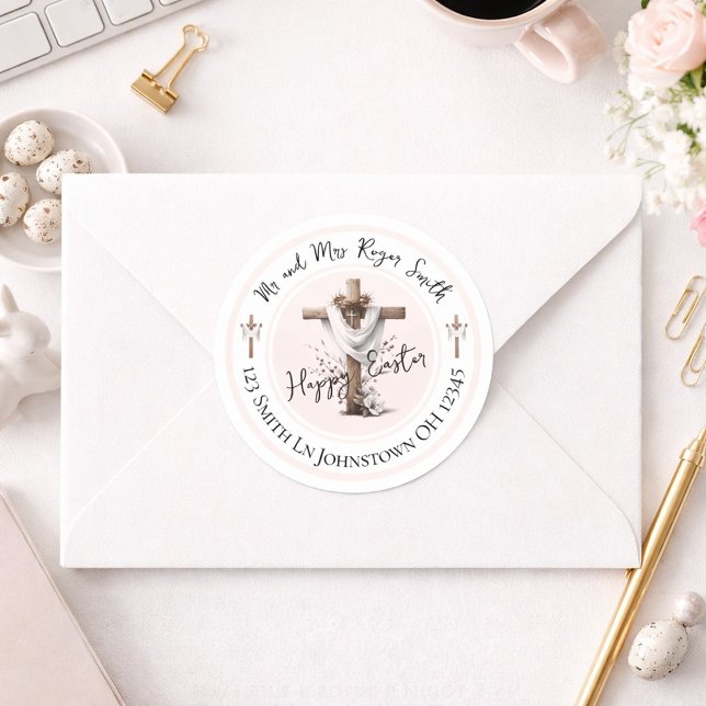 Strahlendes Osterkreuz-Rücksendeetikett Runder Aufkleber (Von Creator hochgeladen)