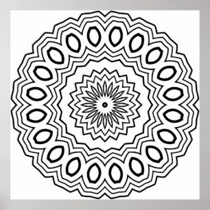 Strahlendes oval Mandala Malvorlage Muster Kunst Poster
