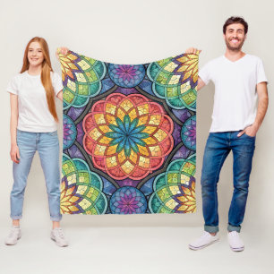 Strahlendes Regenbogen-Mandala-Mosaik – Buntglas Fleecedecke