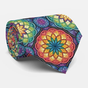 Strahlendes Regenbogen-Mandala-Mosaik – Buntglas Krawatte