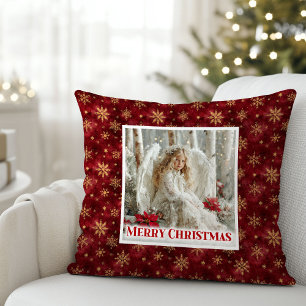 Strahlendes Rot und Gold Engel Vintage Weihnachten Kissen