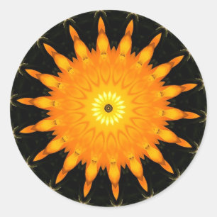 Strahlendes Sonnen-Mandala-Kaleidoskop-Kunstwerk Runder Aufkleber
