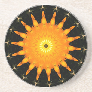 Strahlendes Sonnen-Mandala-Kaleidoskop-Kunstwerk Sandstein Untersetzer