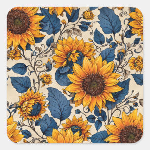 Strahlendes Sonnenblumenmuster Quadratischer Aufkleber