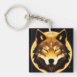 Strahlendes Wolfsgesicht, beleuchtet von goldenem Schlüsselanhänger
