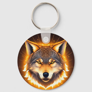 Strahlendes Wolfsgesicht, beleuchtet von goldenem Schlüsselanhänger