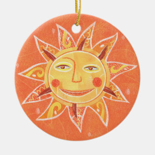 Strahln-Spiellächelnde orange Sun-Kunst Keramik Ornament