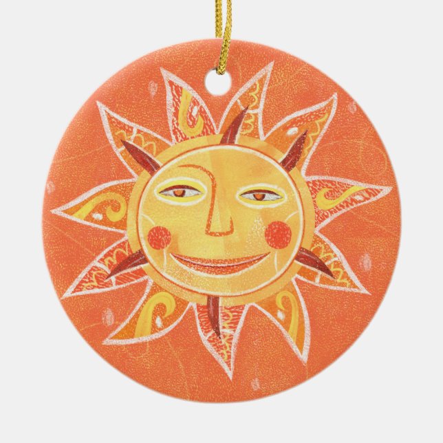 Strahln-Spiellächelnde orange Sun-Kunst Keramik Ornament (Vorne)
