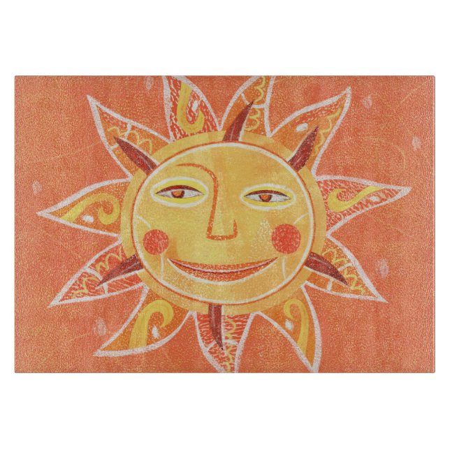Strahln-Spiellächelnde orange Sun-Kunst Schneidebrett (Vorderseite)
