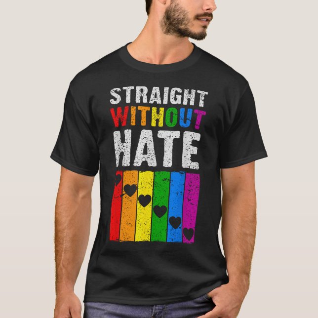 Straight Ally Pride Rainbow Hearts Lgbt T-Shirt (Vorderseite)