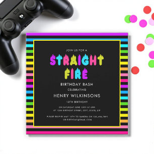 Straight Fire Neon-Teenager-Geburtstag  Einladung