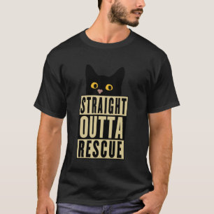 Straight Outta Rescue Schwarze Katze Männer Frauen T-Shirt