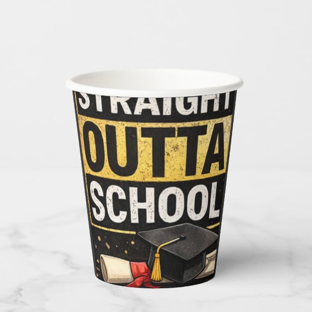 Straight Outta School Abschlussbecher Pappbecher (Vorderseite)