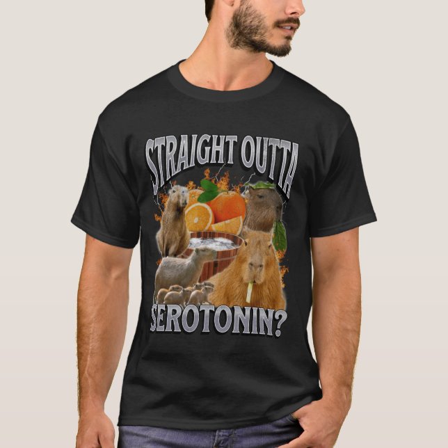 Straight Outta Serotonin Funny Capybara Meme Bootl T-Shirt (Vorderseite)