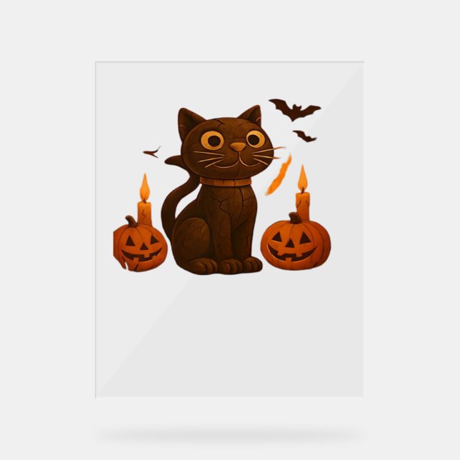 Strampler Pumpkin Cat Halloween Geschenk überversi Acrylschild (Vorderseite)