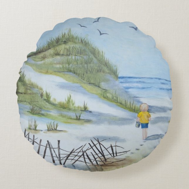 Strand-Aquarell Rundes Kissen (Vorderseite)