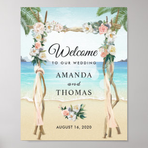 Strand Arbor Blumen Tropisches Hochzeitsbogen-Schi Poster