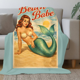 Strand-Babe Pin-Up Meerjungfrau Kunst | Retro Küst Fleecedecke